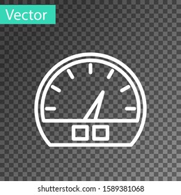 White line Speedometer icon isolated on transparent background.  Vector Illustration