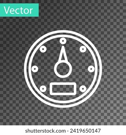 Weißes Line-Speedometer-Symbol einzeln auf transparentem Hintergrund.  Vektorgrafik