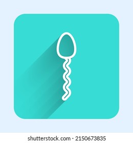 White line Sperm icon isolated with long shadow. Green square button. Vector