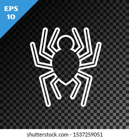 White line Spider icon isolated on transparent dark background. Happy Halloween party.  Vector Illustration