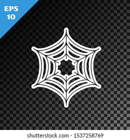 White line Spider web icon isolated on transparent dark background. Cobweb sign. Happy Halloween party.  Vector Illustration