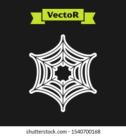 White line Spider web icon isolated on black background. Cobweb sign. Happy Halloween party.  Vector Illustration