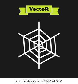 White line Spider web icon isolated on black background. Cobweb sign. Happy Halloween party.  Vector Illustration
