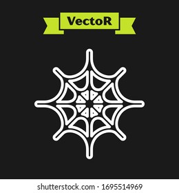 White line Spider web icon isolated on black background. Cobweb sign. Happy Halloween party.  Vector Illustration