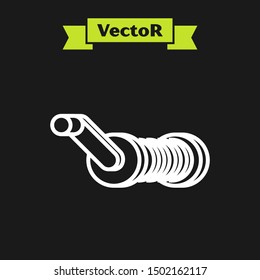 White line Spinning reel for fishing icon isolated on black background. Fishing coil. Fishing tackle.  Vector Illustration