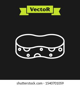 White line Sponge icon isolated on black background. Wisp of bast for washing dishes. Cleaning service concept.  Vector Illustration