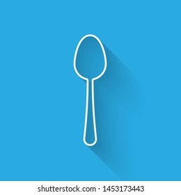 White line Spoon icon isolated with long shadow. Cooking utensil. Cutlery sign.  Vector Illustration