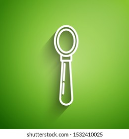 White line Spoon icon isolated on green background. Cooking utensil. Cutlery sign.  Vector Illustration