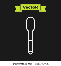 White line Spoon icon isolated on black background. Cooking utensil. Cutlery sign.  Vector Illustration