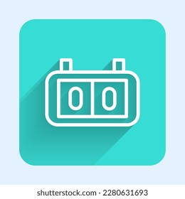 White line Sport mechanical scoreboard and result display icon isolated with long shadow. Green square button. Vector Illustration