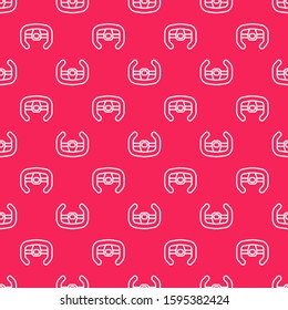 White line Sport steering wheel icon isolated seamless pattern on red background. Car wheel icon.  Vector Illustration