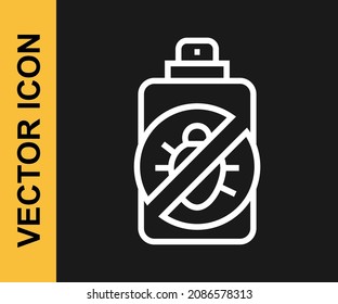 White line Spray against insects icon isolated on black background.  Vector