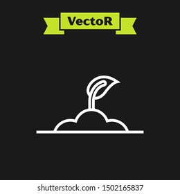 White line Sprout icon isolated on black background. Seed and seedling. Leaves sign. Leaf nature.  Vector Illustration