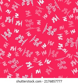 White line Sprout icon isolated seamless pattern on red background. Seed and seedling. Leaves sign. Leaf nature.  Vector