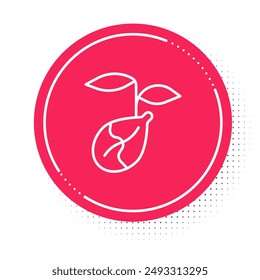White line Sprout icon isolated on white background. Seed and seedling. Leaves sign. Leaf nature. Red circle button. Vector