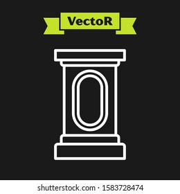 White line Stage stand or debate podium rostrum icon isolated on black background. Conference speech tribune.  Vector Illustration