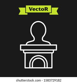White line Stage stand or debate podium rostrum icon isolated on black background. Conference speech tribune.  Vector Illustration