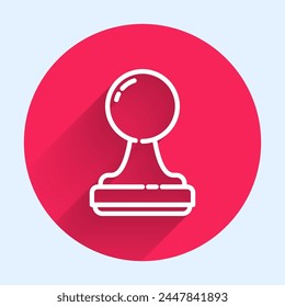 Línea blanca Icono de sello aislado con sombra larga. Botón de círculo rojo. Ilustración vectorial