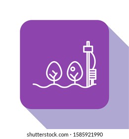 White line Standalone sensor and plant icon isolated on white background. Purple square button. Vector Illustration
