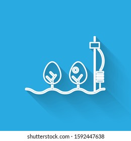 White line Standalone sensor and plant icon isolated with long shadow.  Vector Illustration