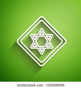 White line Star of David icon isolated on green background. Jewish religion symbol. Symbol of Israel.  Vector Illustration