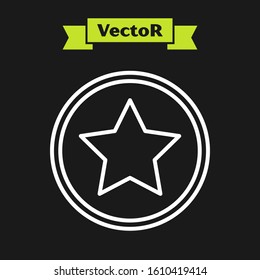 White line Star icon isolated on black background. Favorite, best rating, award symbol.  Vector Illustration