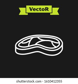 White line Steak meat icon isolated on black background.  Vector Illustration