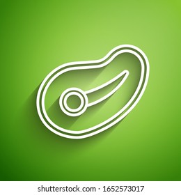 White line Steak meat icon isolated on green background.  Vector Illustration