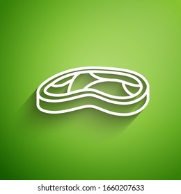 White line Steak meat icon isolated on green background.  Vector Illustration