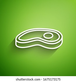 White line Steak meat icon isolated on green background.  Vector Illustration
