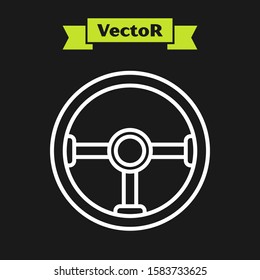 White line Steering wheel icon isolated on black background. Car wheel icon.  Vector Illustration