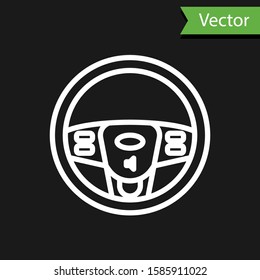 White line Steering wheel icon isolated on black background. Car wheel icon.  Vector Illustration
