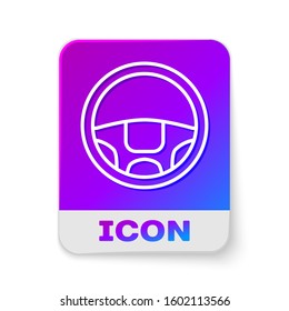 White line Steering wheel icon isolated on white background. Car wheel icon. Rectangle color button. Vector Illustration