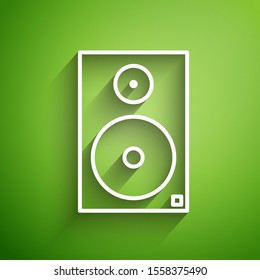 White line Stereo speaker icon isolated on green background. Sound system speakers. Music icon. Musical column speaker bass equipment.  Vector Illustration