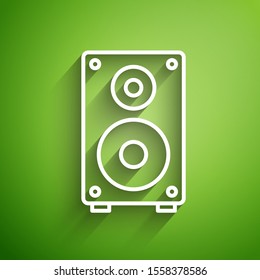 White line Stereo speaker icon isolated on green background. Sound system speakers. Music icon. Musical column speaker bass equipment.  Vector Illustration