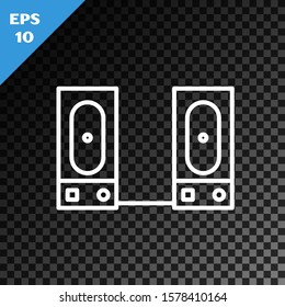 White line Stereo speaker icon isolated on transparent dark background. Sound system speakers. Music icon. Musical column speaker bass equipment.  Vector Illustration