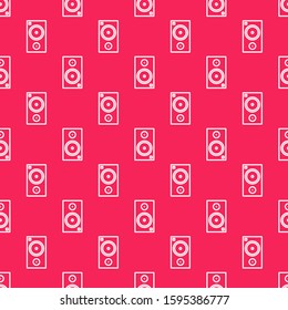 White line Stereo speaker icon isolated seamless pattern on red background. Sound system speakers. Music icon. Musical column speaker bass equipment.  Vector Illustration