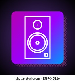 White line Stereo speaker icon isolated on black background. Sound system speakers. Music icon. Musical column speaker bass equipment. Square color button. Vector Illustration