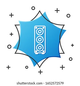 White line Stereo speaker icon isolated on white background. Sound system speakers. Music icon. Musical column speaker bass equipment. Blue hexagon button. Vector Illustration
