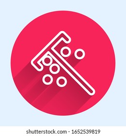 White line Stick for chips icon isolated with long shadow. Casino gambling. Red circle button. Vector Illustration