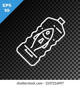 White line Stop ocean plastic pollution icon isolated on transparent dark background. Environment protection concept. Fish say no to plastic.  Vector Illustration