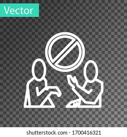White line Stop plastic pollution icon isolated on transparent background. Ecological poster. Vector Illustration