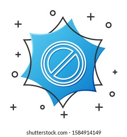 White line Stop sign icon isolated on white background. Traffic regulatory warning stop symbol. Blue hexagon button. Vector Illustration