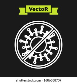White line Stop virus icon isolated on black background. Corona virus 2019-nCoV. Bacteria and germs, cell cancer, microbe, fungi.  Vector Illustration