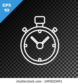 White line Stopwatch icon isolated on transparent dark background. Time timer sign. Chronometer sign.  Vector Illustration