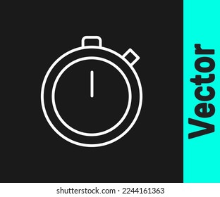 White line Stopwatch icon isolated on black background. Time timer sign. Chronometer sign.  Vector Illustration