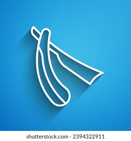 Weiße Linie Rasiermesser-Symbol einzeln auf blauem Hintergrund. Barbershop-Symbol. Lang Schatten. Vektorgrafik