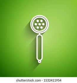 White line Strainer spoon icon isolated on green background.  Vector Illustration
