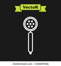 White line Strainer spoon icon isolated on black background.  Vector Illustration