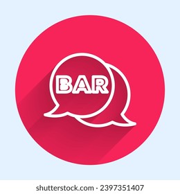 White line Street signboard with inscription Bar icon isolated with long shadow. Suitable for advertisements bar, cafe, restaurant. Red circle button. Vector